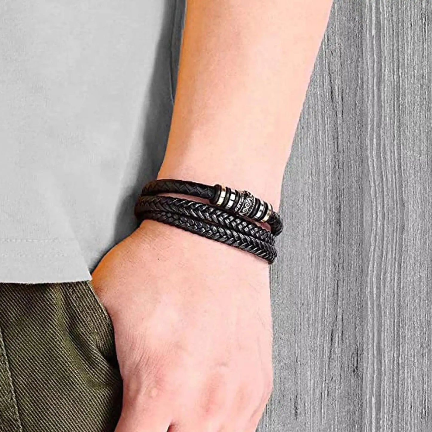 Zu meinem Sohn lieben Sie für immer Leder geflochtenes Armband mit Geschenk karte Männer Jungen mehr schicht ige gewebte Leder Seil Stahl Armband