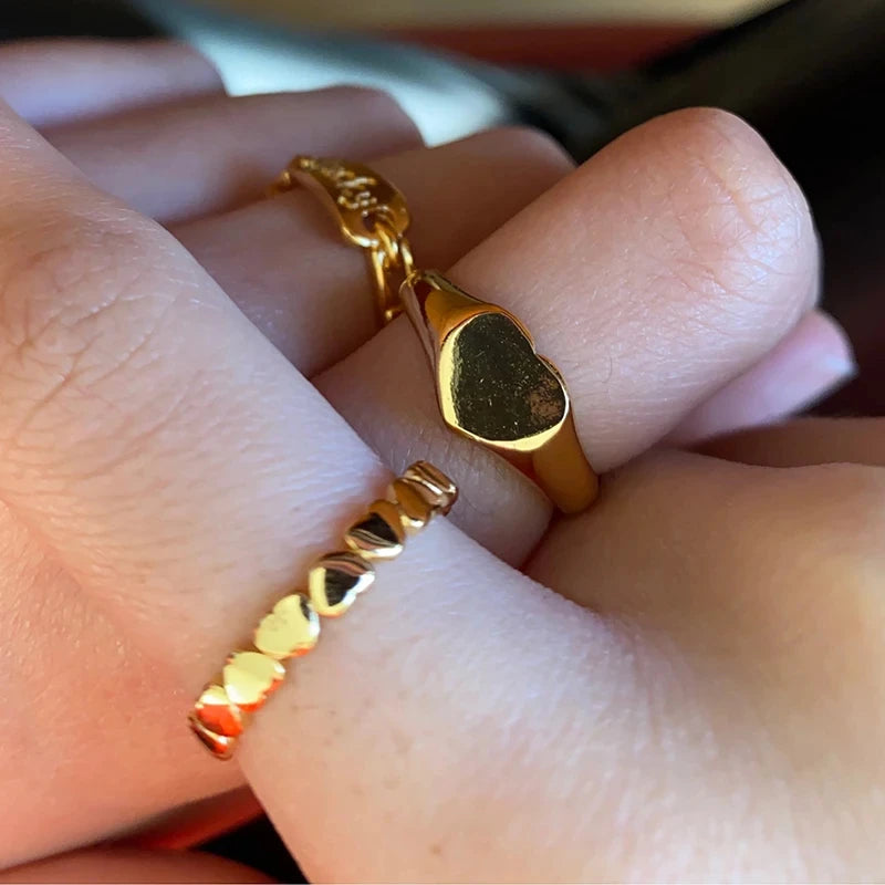 Edelstahl Herz Ringe Für Frauen Gold Farbe Herz Verlobung Hochzeit Ring Luxus Hochzeit Ästhetischen Mode Schmuck Geschenk
