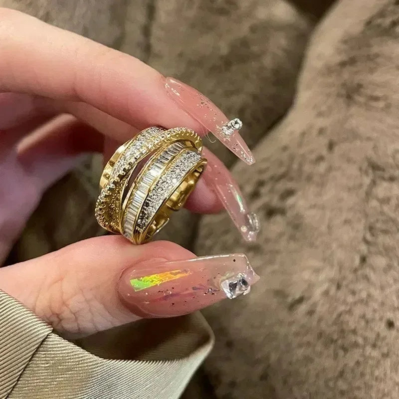 Luxus Zirkon Herz Ringe für Frauen Öffnung Einstellbare Weben Strass Ring Verlobung Hochzeit Schmuck Mode Freundin Geschenke