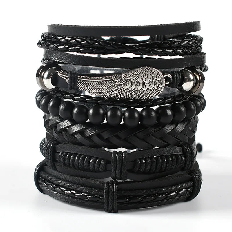 Mode Armband Viking Armband für Männer Hand Armbänder gewebt Schädel Hand Schmuck verstellbare Leder Set Viking Mann Armband