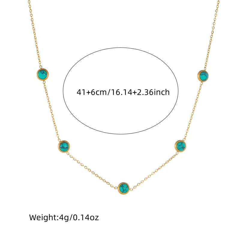 DIEYURO 316L Edelstahl Türkis Einfachheit Goldene Halskette Ohrringe Für Frauen 2024 Neue Mode Schmuck Set Party Geschenke