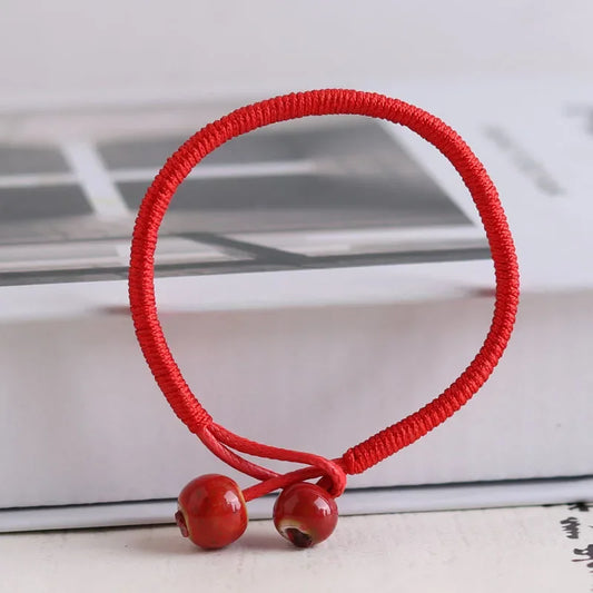 Tibetisch-buddhistische Glücksbringer-Keramik-rote Perlenarmbänder, Armreifen für Frauen, handgefertigte Knoten, Faden, Schnur, Seil, Armbänder, Schmuck
