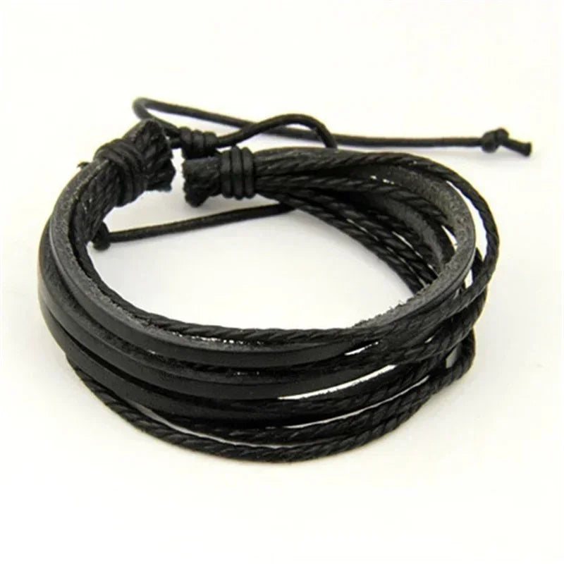 Freizeitmode für Herren, handgewebtes mehrschichtiges Lederarmband, handgefertigtes Schnür-Handgelenkband, handgewebtes mehrschichtiges Lederarmband