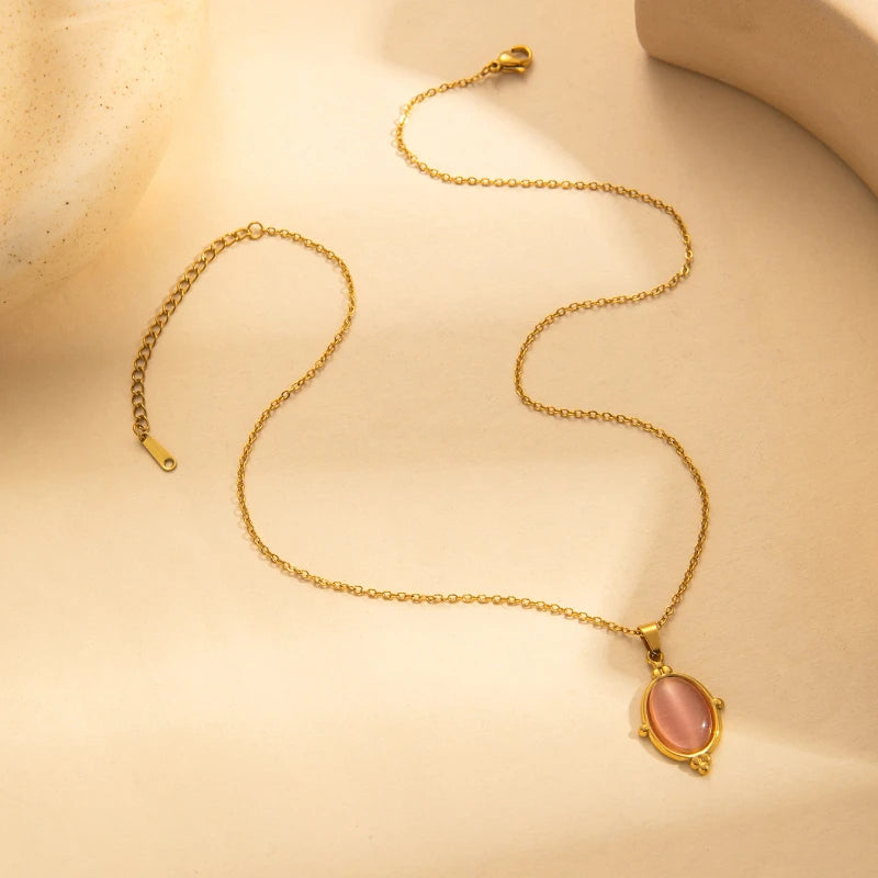 Uorich Vintage Mode Edelstahl vergoldet 18k eingelegte farbige Opal Halskette Ohrringe für Frauen Schmuck Set Party Geschenk