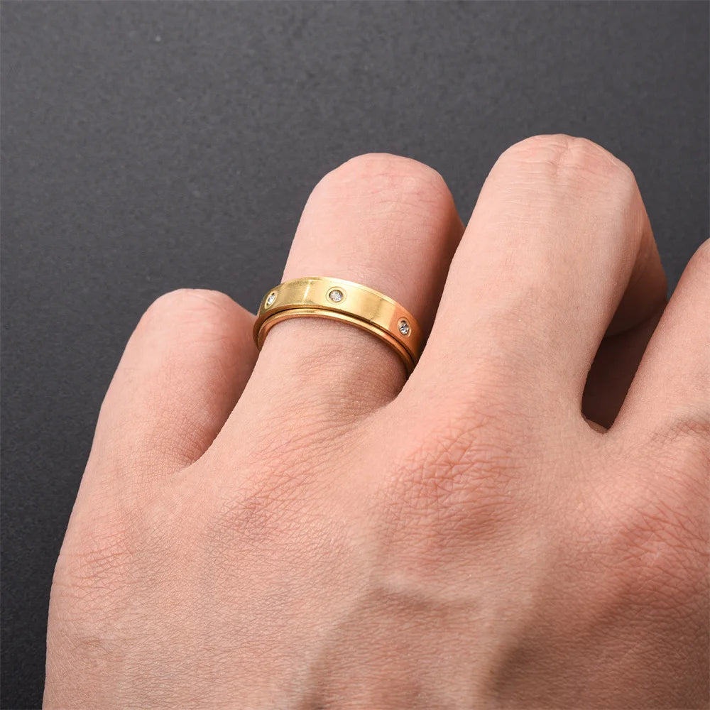 Kristall Angst Relief Spinning Ring Für Paare Edelstahl Frei Drehen Fidget Spinner Metall Ringe Anillo Antiestres