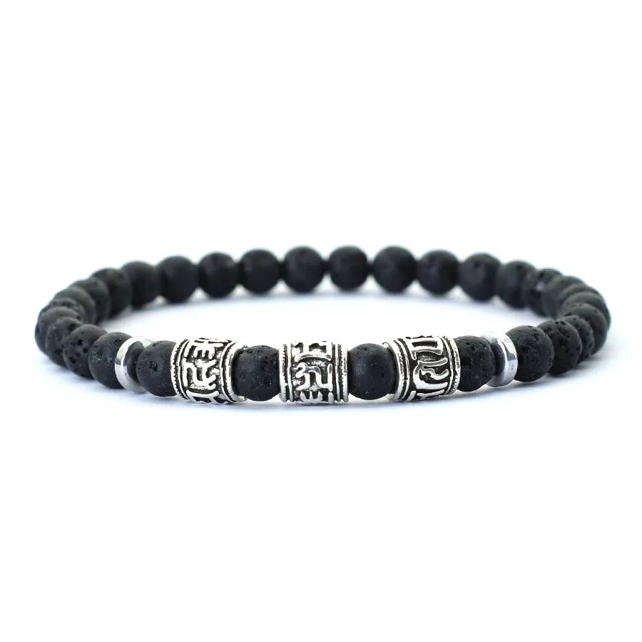 Vintage Herren Armband Perlen Om Mani Padme Hum Mantra Armband Wikinger Schmuck Zubehör Natürliche Lava Tigeraugen Stein Armband