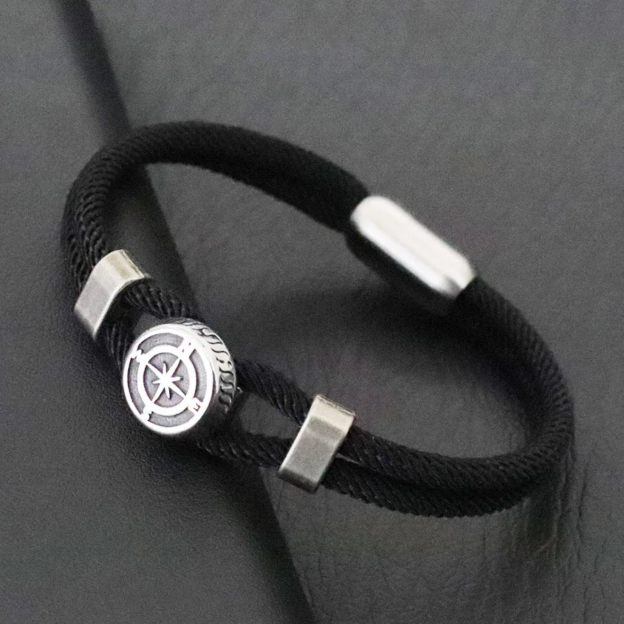Premium Herrenarmband Wikinger Nautical Compass Armband Bilayer Grade A 4mm Rundes Seil Wickelarmband Starke Magnetschnalle Pulseria