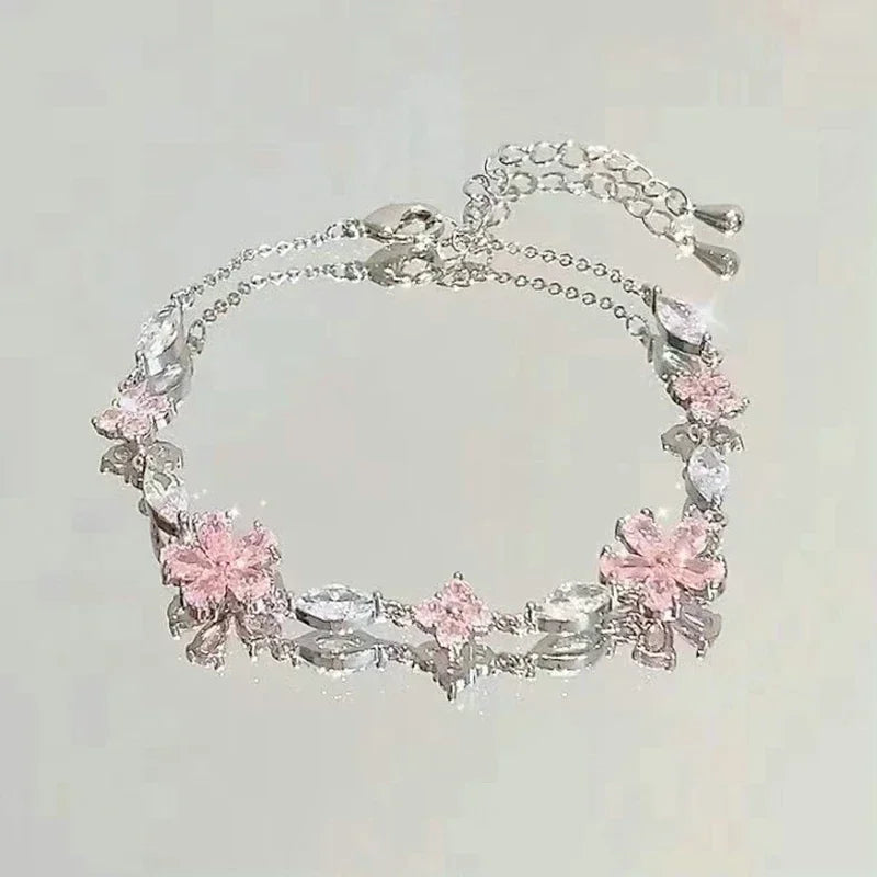 Elegante Kristall Blumen Armband Für Frauen Y2K Süße Mädchen Mond Kirschblüte Bogen Zirkon Armbänder Luxus Designer Schmuck Geschenk