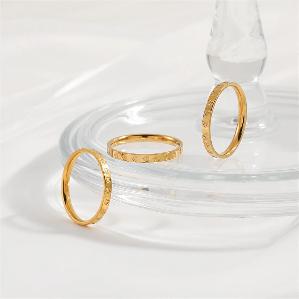 Goldene Edelstahl 2mm Herzringe Damen Größe 5/6/7/8/9/10 #   Dünner Fingerring, Ehering, Verlobungsschmuck, Geschenk für Freundin