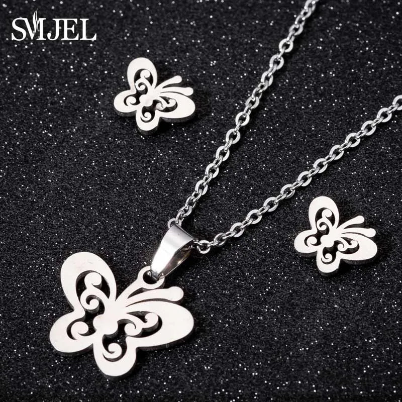 Korea Stil Edelstahl Schmetterling Schmuck Sets für Frauen Cartoon Biene Insekt Anhänger Halskette Mädchen Sommer Strand Hochzeit Geschenk