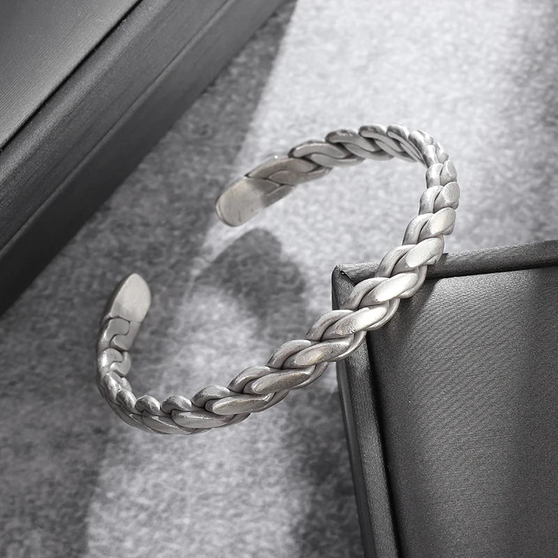 Silberfarbenes Feder-Manschettenarmband für Männer und Frauen, Vintage-verstellbares Armband, Armreif, Modeschmuck