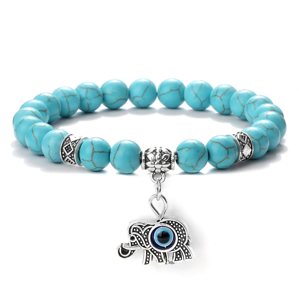 Natürliche blaue Türkis Stein Perlen Armbänder für Frauen türkische böse Blick Energie Perlen Armbänder türkischen Mann Schmuck Freund Geschenke