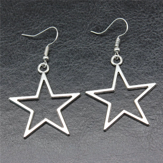 Mode Handgemachte Einfache Design Antike Silber Farbe Hohl Stern Anhänger Ohrringe Frauen Vintage Tropfen Ohrringe