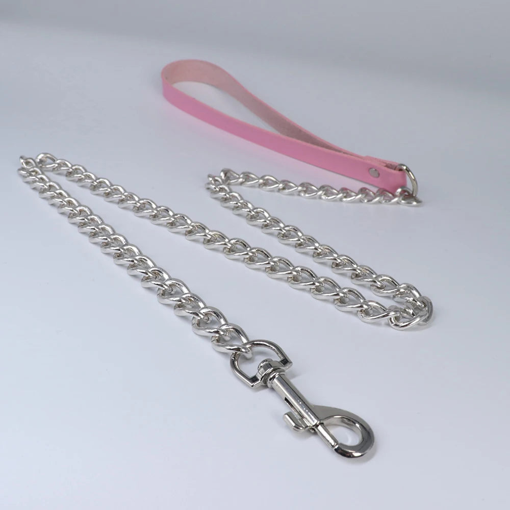 Lederhalsband, Herzhalsband und Leine mit Ketten, Bdsm-Halsband, unterwürfiges Halsband für weibliche Fetischisten, BDSM-Sexleine, Punk, Goth