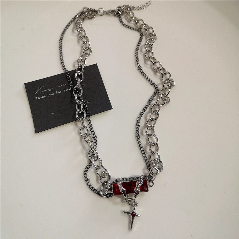 Gothic Rotes Herz Dornen Kreuz Ketten Halskette Für Frauen Männer Hip-Hop Persönlichkeit Trendy Charme Grunge Punk Schmuck Y2k zubehör