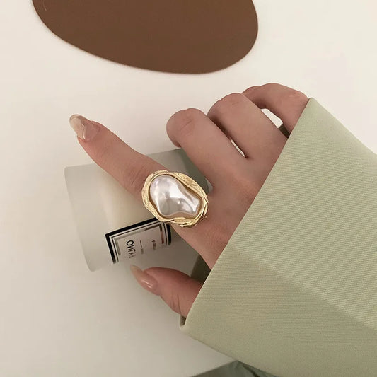 KOTiK Neue Design Seestern Perle Ring Form Gold Farbe Einstellbare Ringe Für Frauen Koreanische Mode Schmuck Party Luxus Zubehör