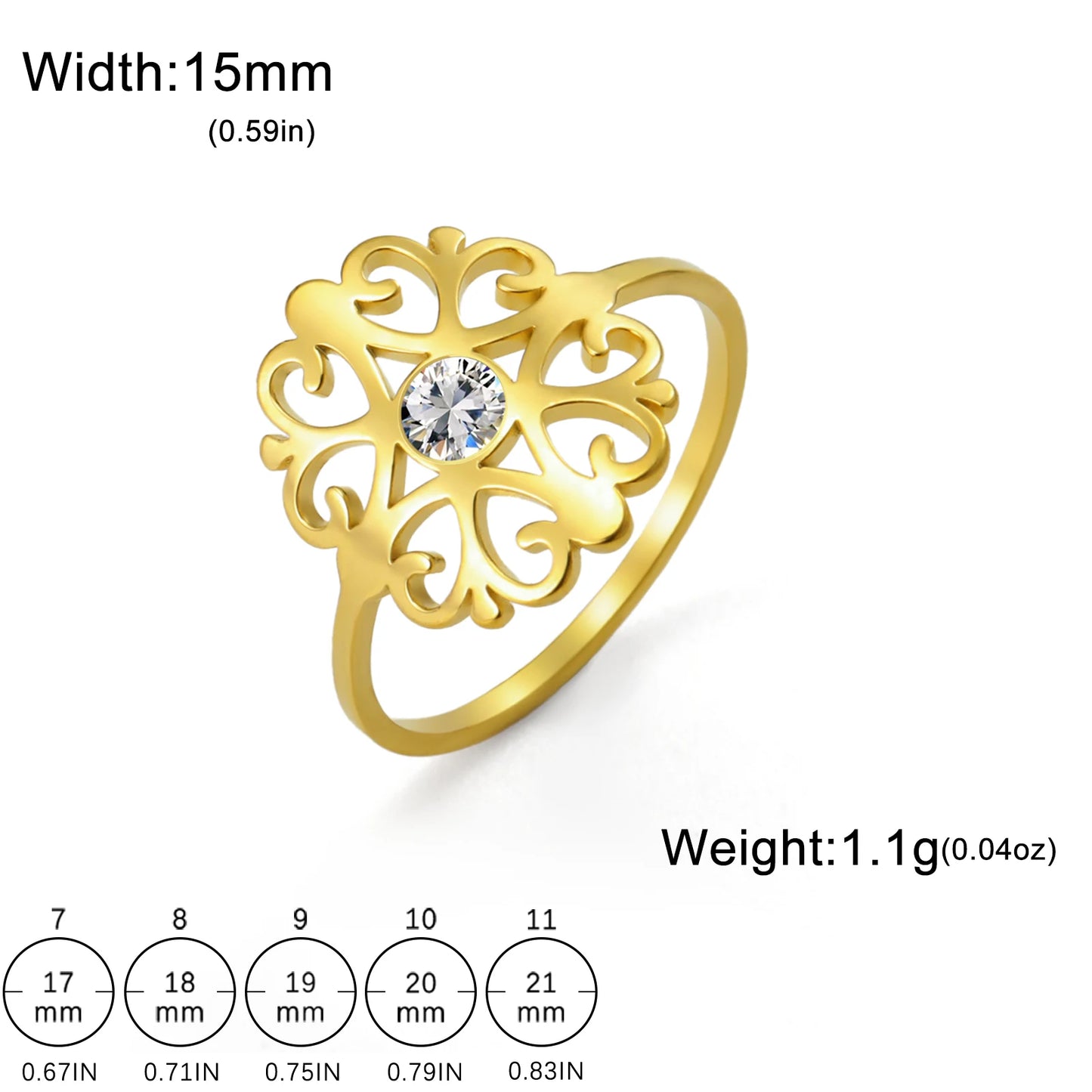 Skyrim Edelstahl-Blumenring mit klarem Zirkon, Damenringe, Ehering, böhmischer Schmuck, Jahrestagsgeschenk, Großhandel
