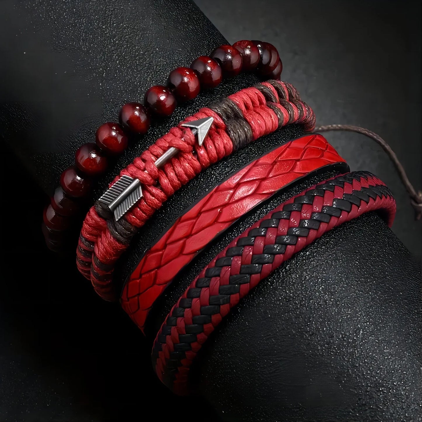 Mode Vintage männer Leder Armband Amors Pfeil Holz Perlen Leder Hand Gewebt Retro Mode Armbänder Für Männer