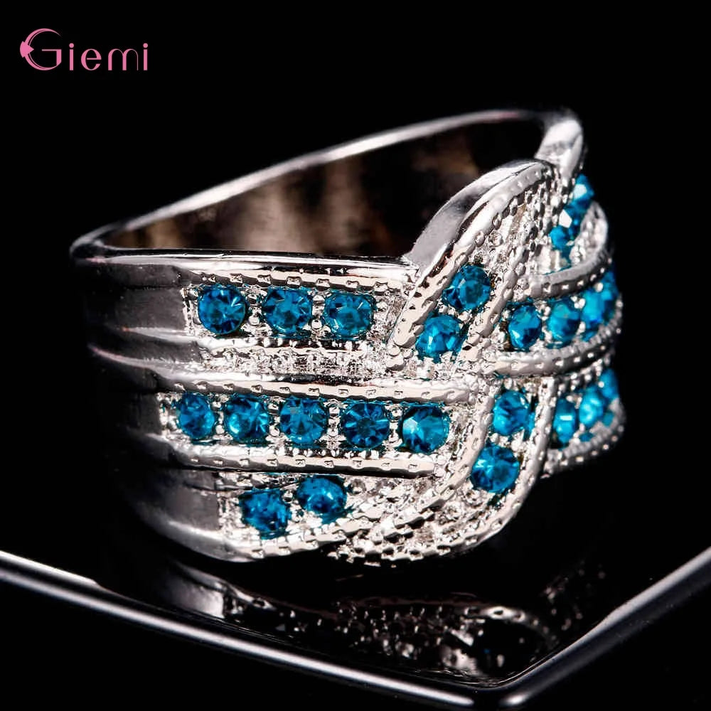 Wunderschöner Fingerring aus 925er-Sterlingsilber mit Strasssteinen für Damen und Herren, blauer Zirkon, trendiger Schmuck, Geschenkringe