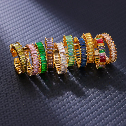 Farbige Kubikzircon Quadrat Ringe Für Frauen Männer Edelstahl Gold Farbe Kristall Hochzeit Ring Luxus Schmuck Geschenk bague femme