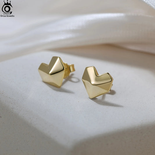ORSA JEWELS Romantische Herz-Ohrstecker aus 925er-Sterlingsilber, minimalistisches Design, süßer Stil, Valentinstagsgeschenk für Sie, APE138