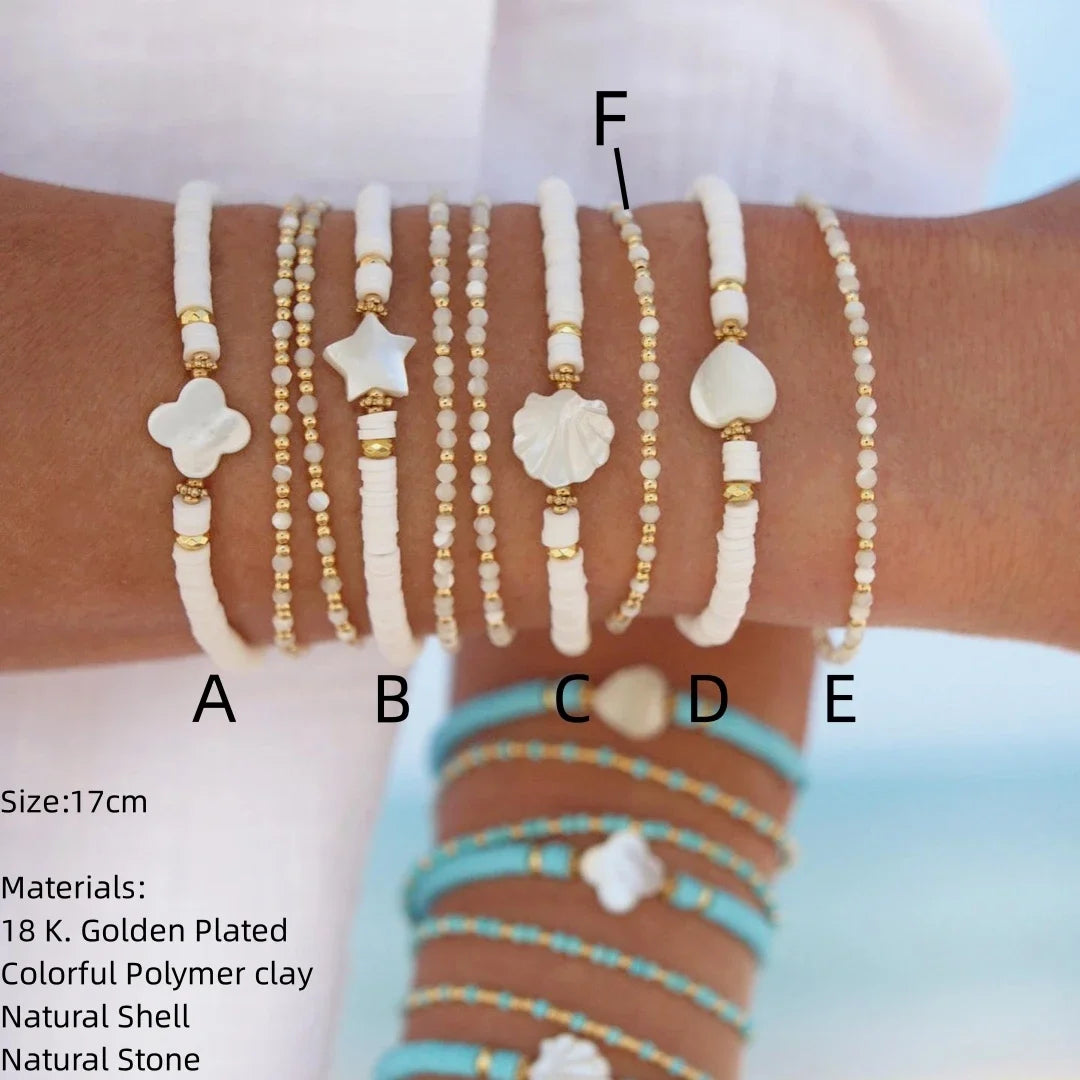 Ccgood Polymer Clay Boho Strand Stil Herz Stern Blumen schale Armband für Frauen Naturstein Perlen Armbänder Pulse ras Schmuck