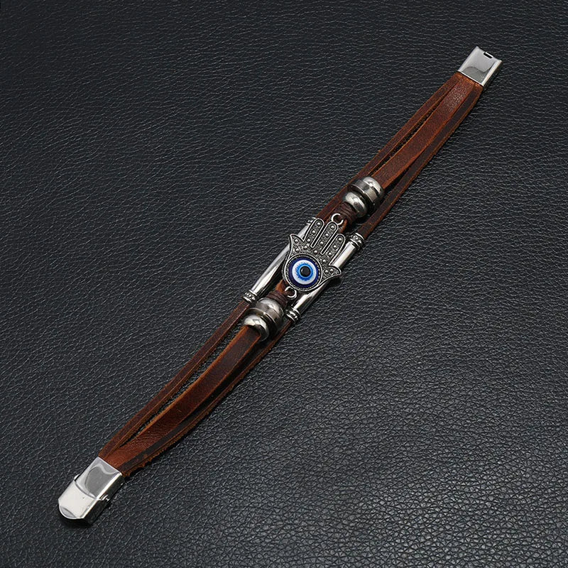 Evil Eye Fatima Hand Charm Armbänder für Frauen Männer Echtes Leder Armband Türkische Blue Eye Armband Glück Hand Schmuck Geschenke