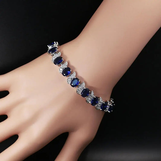 Damen-Armband, Blatt-Charm, elegant, klassisch, verstellbar, blauer Strassstein, eingebettetes Damen-Armband, Modeschmuck