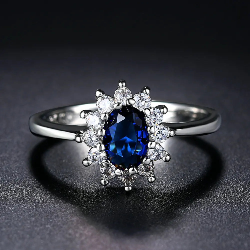 Prinzessin Kate Ringe Für Frauen Blau Kristall Hochzeit Engagement Braut Versprechen Ehe Ring Für Braut Weibliche Mode-Schmuck R076