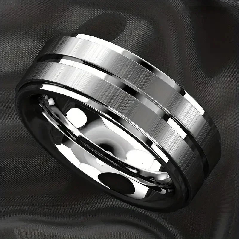 Schwarzer Wolframkarbid-Ring für Herren, gebürstet, schwarz, Ehering für Herren, Verlobungsringe für Herrenschmuck, 8 mm Edelstahl