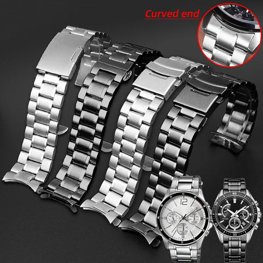 Gebogenes Ende Arc Metallarmband für Seiko Timex Citizen Casio Edelstahlarmband 20mm 22mm 24m Mattes Uhrenarmband Kettenarmband