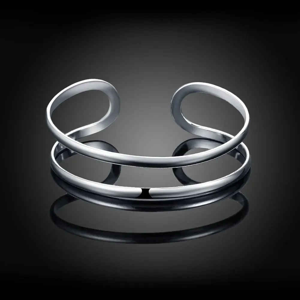 Hochwertiger Armreif aus 925er-Sterlingsilber mit doppelter Linie für Männer und Frauen, verstellbares Armband, Mode, Party, Hochzeit, Streetwear-Schmuck