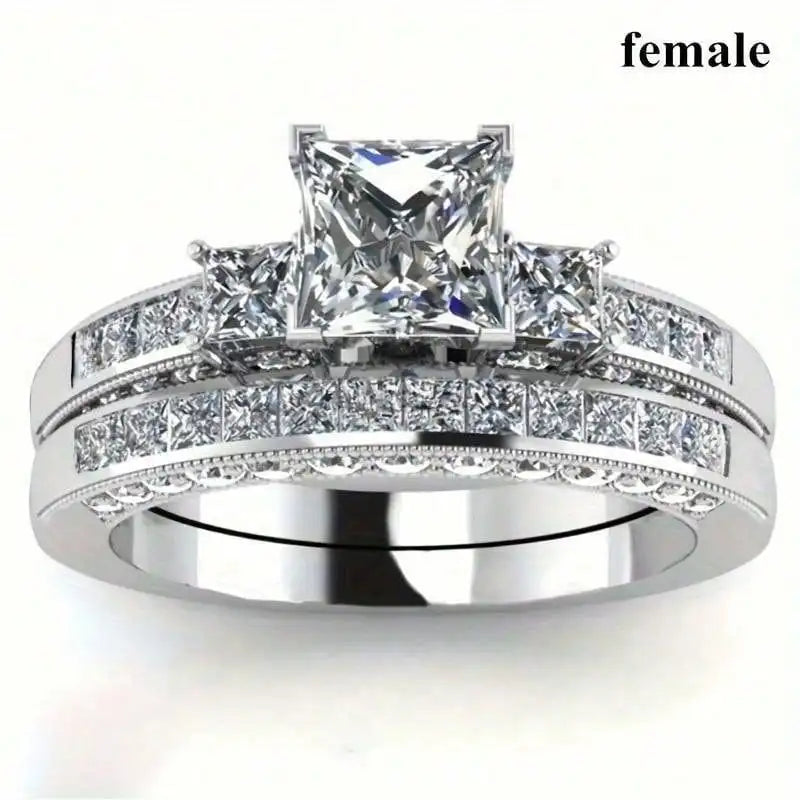 Mode Silber Farbe Paar Ringe für Liebhaber Trendy Edelstahl Männer Ringe Nette Frauen Strass Zirkon Ringe Set