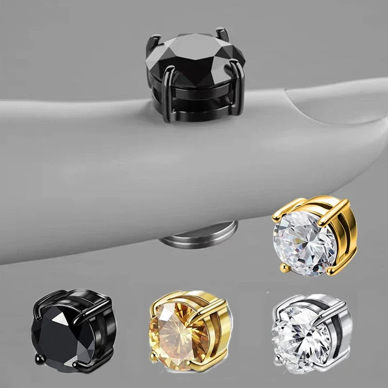 6-teiliges Set, Kristall, starke magnetische Ohrstecker-Clip-Ohrringe für Männer und Frauen, Punk, runde Zirkon-Magnet-Ohrringe, nicht durchdringender Schmuck