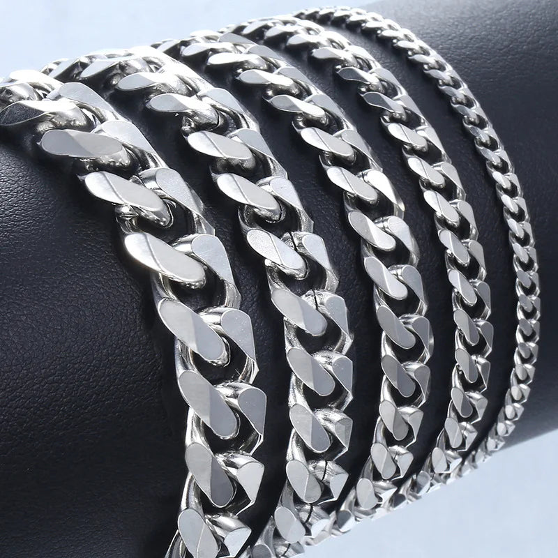 Neue Trendy Kubanische Kette Männer Armband Klassische Edelstahl 3/5/7/9mm Breite kette Armband Für Männer Frauen Schmuck Geschenk