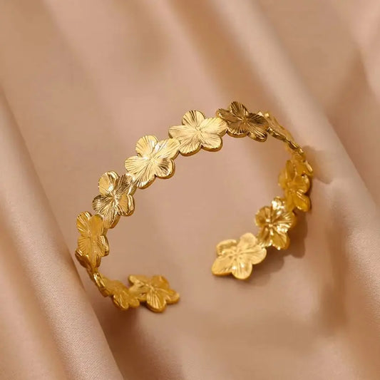 Vintage Blume Armreifen Für Frauen Gold Farbe Edelstahl Blume Armreifen Armbänder Femme Schmuck Party Geschenk pulseras