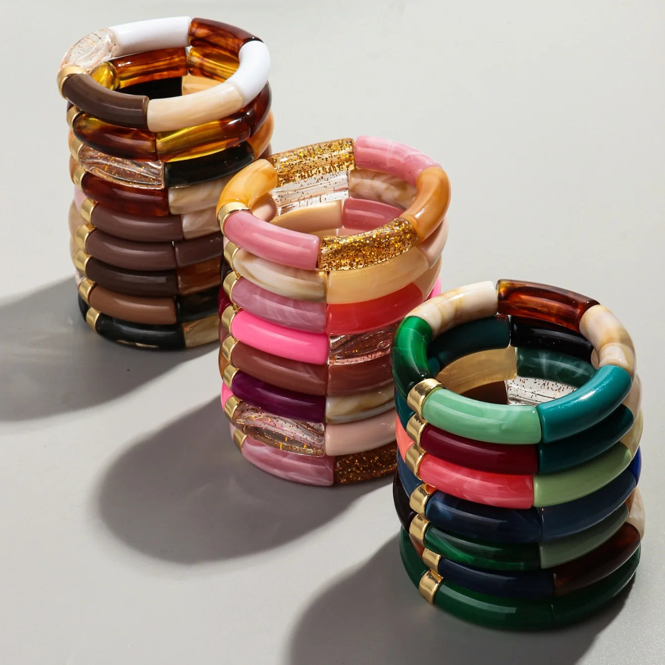Bohomia Acryl-Design-Stil, klobiges Bambus-Stapelarmband für Damen, Boho, elastisch, bunt, Röhrenperlen, Armbänder 2024, Schmuck