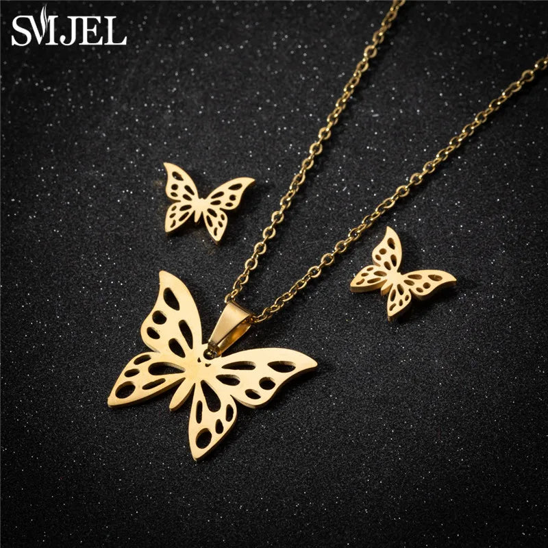 Korea Stil Edelstahl Schmetterling Schmuck Sets für Frauen Cartoon Biene Insekt Anhänger Halskette Mädchen Sommer Strand Hochzeit Geschenk