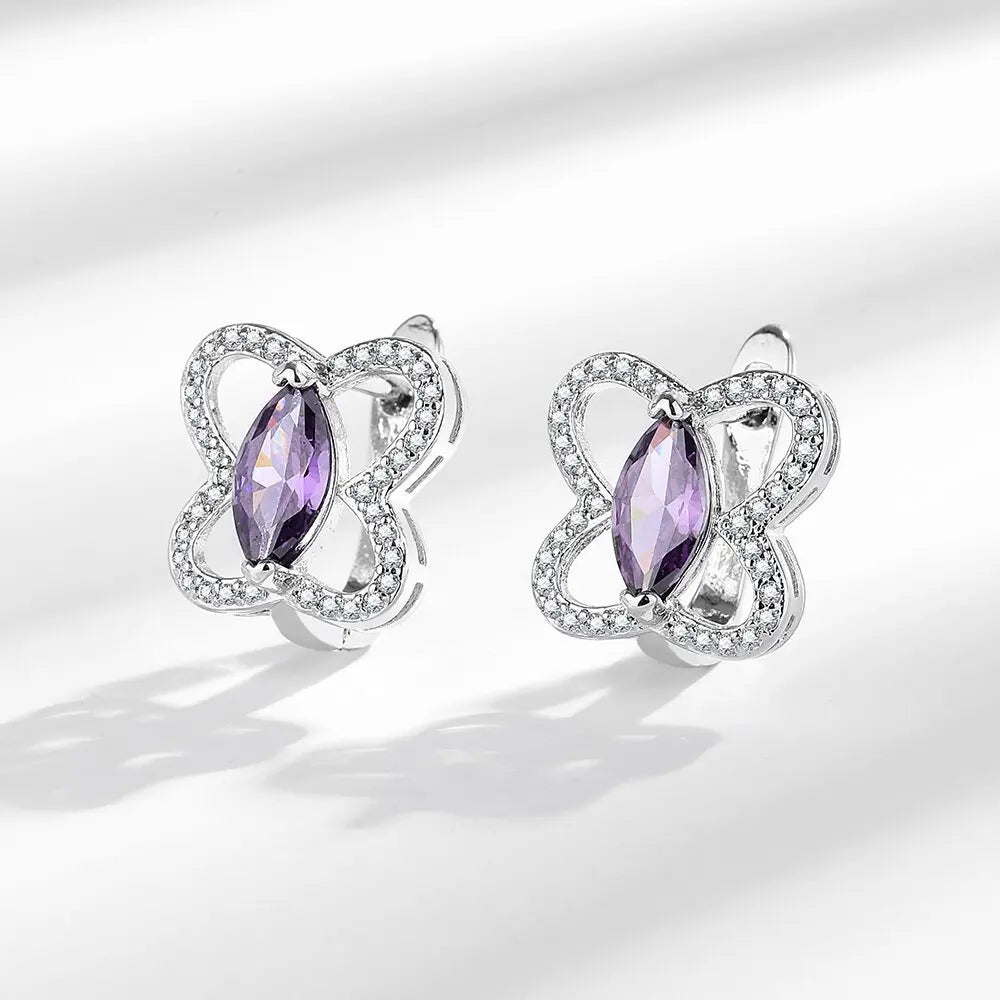 Creolen aus 925er-Sterlingsilber, Nadel, rosa Kristall, Herz-Creolen für Damen, modische geometrische Anhänger-Ohrringe, Luxus-Schmuck, Geschenke
