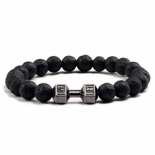 Hochwertige Männer Perlen Armband natürliche schwarze Lava Stein Hantel Charm Armbänder Energie Fitness Lang hantel Mode Frauen Schmuck