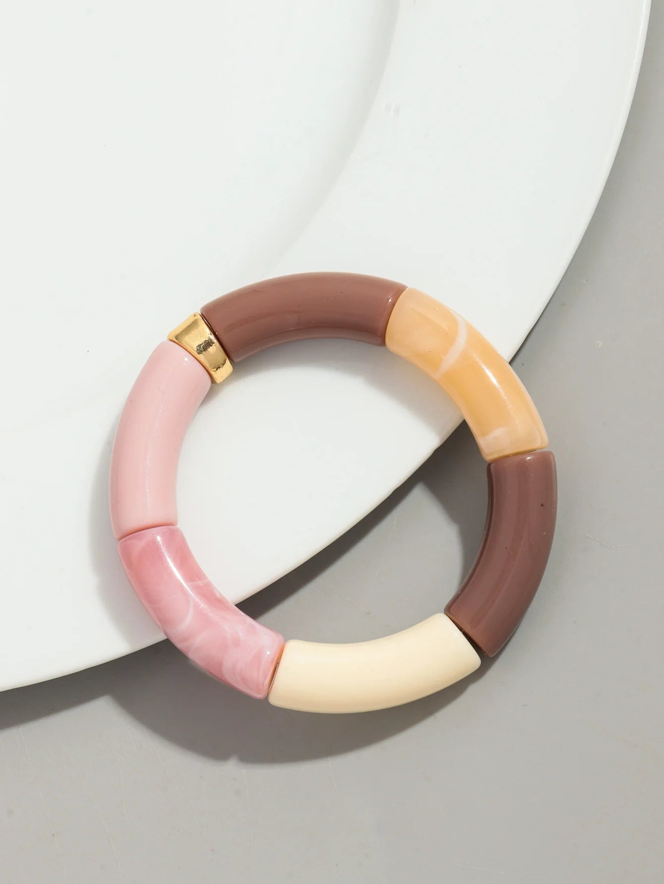 Bohomia Acryl-Design-Stil, klobiges Bambus-Stapelarmband für Damen, Boho, elastisch, bunt, Röhrenperlen, Armbänder 2024, Schmuck