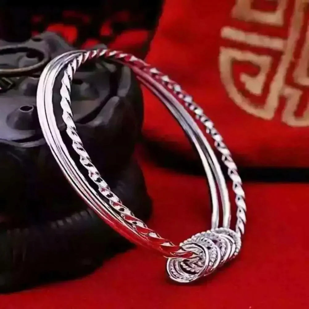 Heißer neuer feiner Armreif mit drei Kreisen aus 925er-Sterlingsilber, Manschettenarmbänder für Frauen, Mode, Party, Hochzeit, Schmuck, Weihnachtsgeschenke