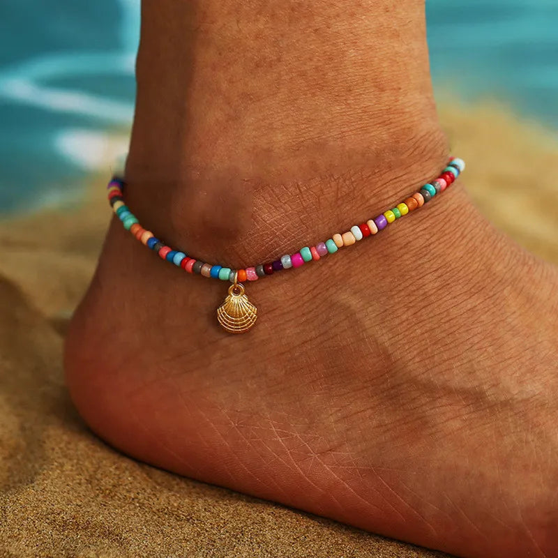 Modyle Vintage Silber Farbe Perlen Seestern Fußkettchen Für Frauen Handgemachte Perlen Knöchel Armband Sommer Strand Fuß Schmuck
