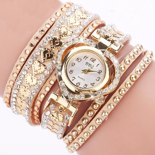 Mode Strass Herz Zifferblatt Frauen Uhren Lange Samt Band Armbanduhr