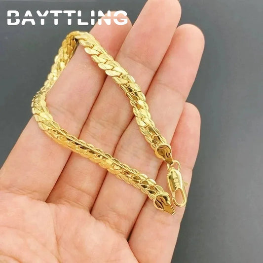 Neues 925 Sterling Silber 18K Gold 8 Zoll 6MM Seitenkettenarmband für Damen Mode Charm Herren Schmuck Geschenkzubehör