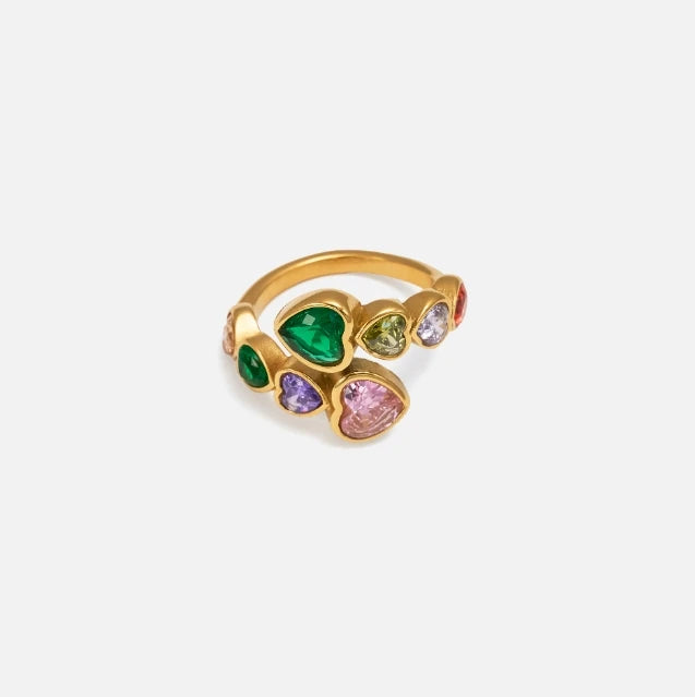 DASEIN 2025 Neue Liebesherz-Zirkon-Ringe, 18 Karat vergoldet, hypoallergen, Edelstahl, romantischer offener Ring für Damen, Hochzeitsschmuck