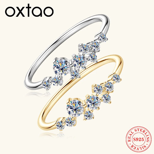 OXTAO Echt S925 Ring Voller Moissanit Ewigkeit Ring Sterling Silber Hochzeit Engagement Finger Ringe für Frauen Edlen Schmuck GRA