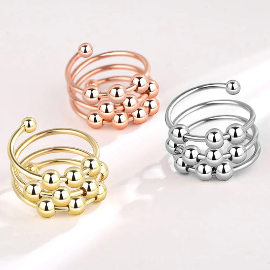 Stress Relief Runde Perlen Knuckle Ringe Für Frauen Frei Drehen Rotierenden Angst Fidget Spinner Twisted Ring Anillos Ajustables
