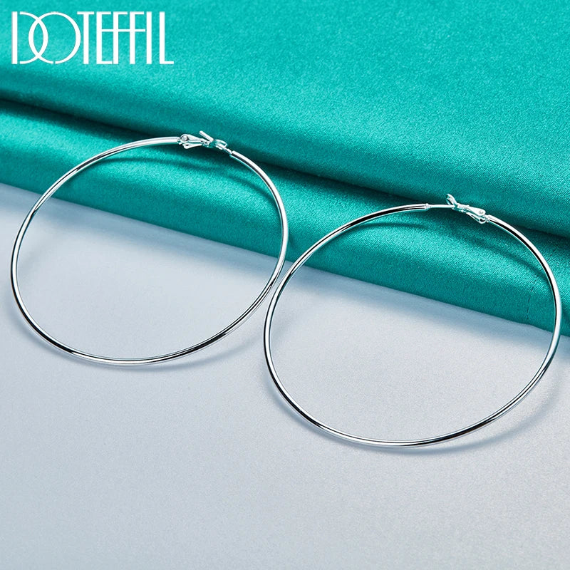 DOTEFFIL 50/60/70/80mm 925 Sterling Silber Glatte Runde Kreis Creolen Für Frauen Mode Charme engagement Hochzeit Schmuck