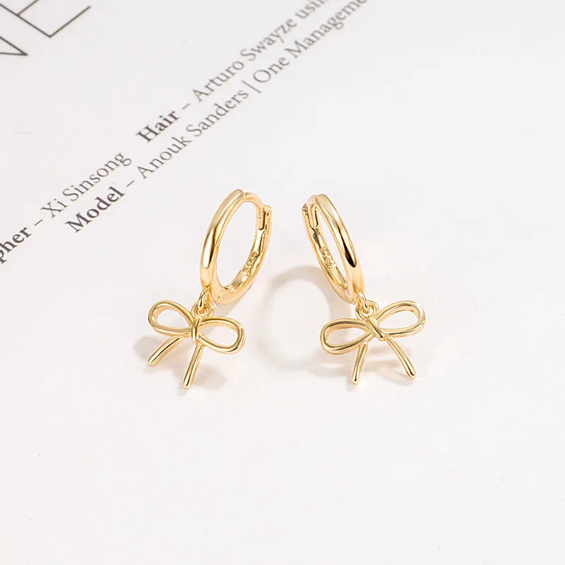 Creolen aus echtem 925er-Sterlingsilber mit geometrischer Linie und Schleife für Damen, edler Schmuck, leichte Luxus-Allergie, minimalistische Accessoires